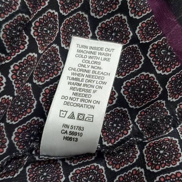 Maurices Women’s Boho Sheer Blouse Size M Long Sleeve Lace Yoke Mixed Print Peas - Picture 7 of 9